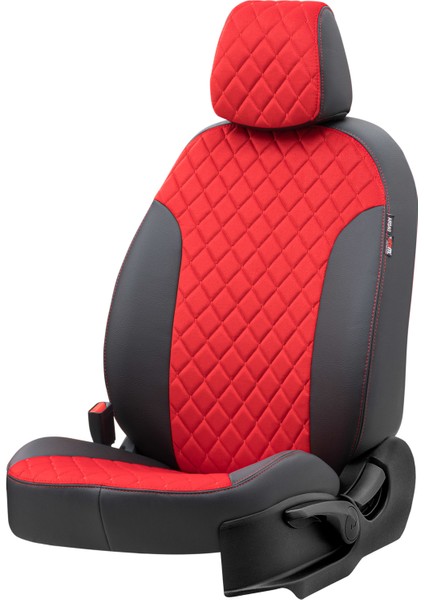 Renault Clio 4 Symbol 2012-Sonrası Özel Üretim Koltuk Kılıfı Madrid Design Tay Tüyü Kırmızı - Siyah