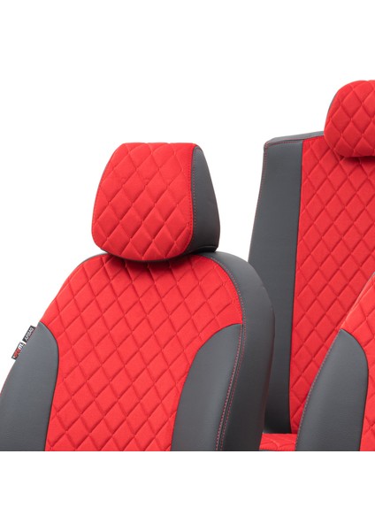 Renault Clio 4 Symbol 2012-Sonrası Özel Üretim Koltuk Kılıfı Madrid Design Tay Tüyü Kırmızı - Siyah