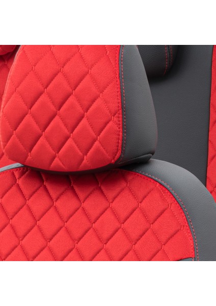 Ssangyong Tivoli 2015-Sonrası Özel Üretim Koltuk Kılıfı Madrid Design Tay Tüyü Kırmızı - Siyah