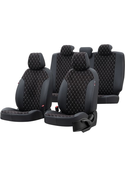 Store Volkswagen Transporter T-5 2004-2015 8+1 (9 Kişi) Özel Üretim Koltuk Kılıfı Madrid Design Tay Tüyü Siyah - Beyaz