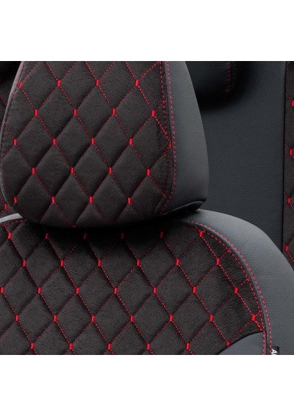 Mercedes E Serisi 2017-Sonrası W213 Özel Üretim Koltuk Kılıfı Madrid Design Tay Tüyü Siyah - Kırmızı