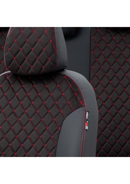 Mini Cooper D 2014-Sonrası Özel Üretim Koltuk Kılıfı Madrid Design Tay Tüyü Siyah - Kırmızı