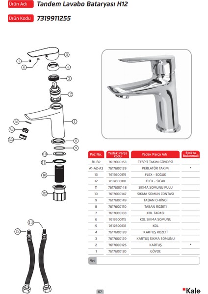 Tandem Lavabo Bataryası H12 (Krom)