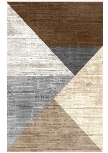Vera Kaymaztabanlı Yıkanabilir Halı Kilim Yolluk Dijital Baskı Gri Krem Kahve