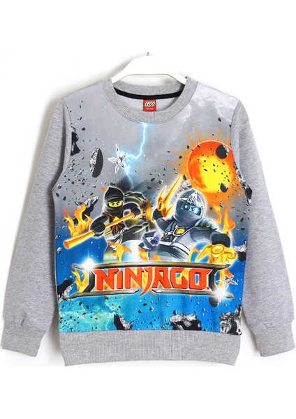 LEGO Ninjago Baskılı 3D Çocuk Mevsimlik Sweatshirt 5 - 13 Yaş Gri Melanj