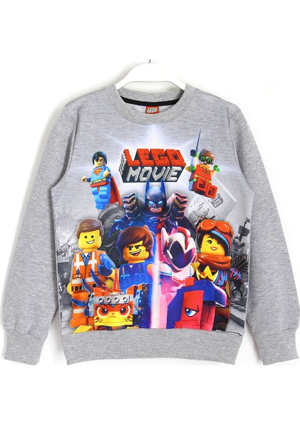LEGO Movie 3D Baskılı Çocuk Sweatshirt 5 - 14 Yaş Gri Melanj