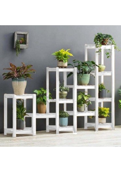 Ahşap Saksı Standı 12 Raflı Saksılık Çiçeklik Kitaplık Beyaz