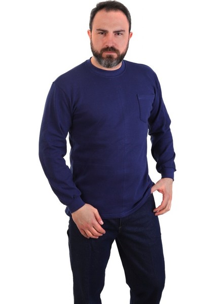Eser - Bisiklet Yaka Sweatshirt - Cepli - Lacivert