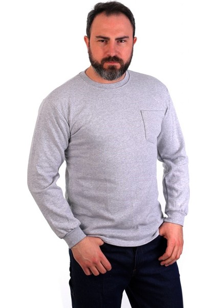 Eser - Bisiklet Yaka Sweatshirt - Cepli - Melanj Gri