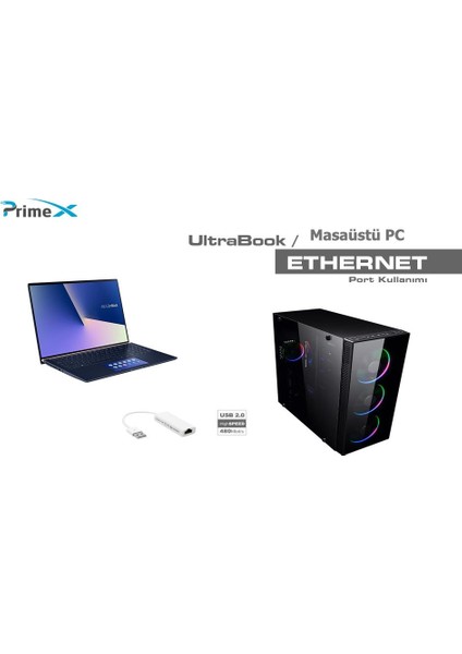 PrimeX Plus PrimeX Plus PX-2120 USB 2.0 To RJ45 Ethernet Çevirici (WIN10 Tak Çalıştır)