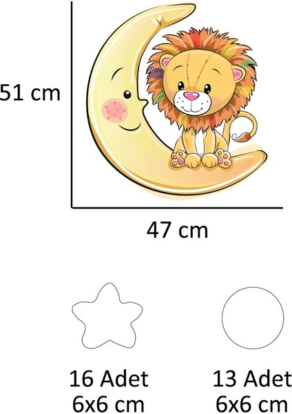 Ay Üzerindeki Sevimli Aslan Beyaz Yıldızlar ve Puantiyeler Çocuk Odası Duvar Sticker