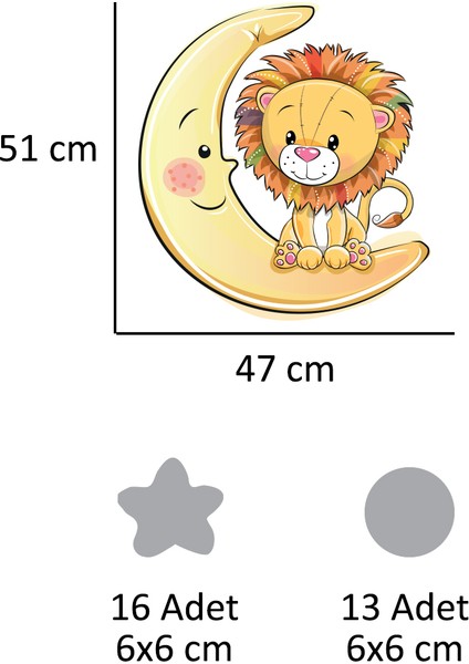 Ay Üzerindeki Sevimli Aslan Gri Yıldızlar ve Puantiyeler Çocuk Odası Duvar Sticker fiyatları