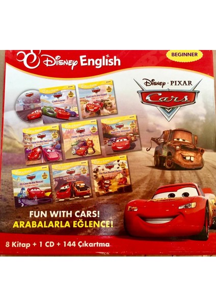 English Race Time Ingilizce Eğitim Seti (Disney English Fun Wıth Cars İngilizce Türkçe Hikaye Seti 8 Kitap+1 cd+144 Çıkartma)