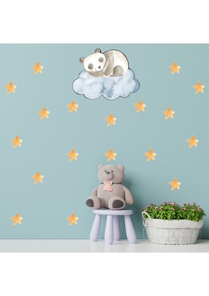 Mavi Bulut Üzerinde Uyuyan Panda Çocuk Odası Duvar Sticker