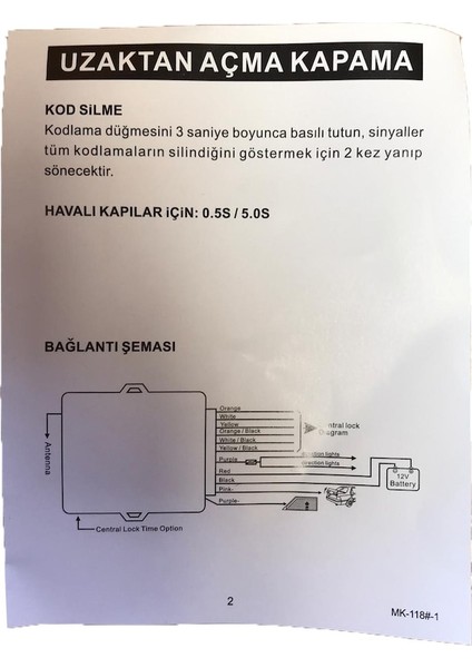 12V Oto Açma Kapama Uzaktan Kumanda Anahtar Sistemi 12V