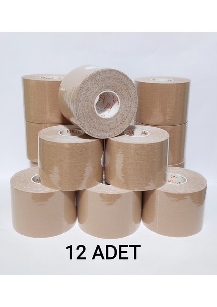 Bia Tape Kinesio 5 cm x 5 M -Ten Rengi Sporcu Bandı  12'li (Pakette 12 Adet)