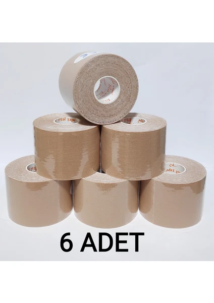 Bia Tape Kinesio 5 cm x 5 M -Ten Rengi Sporcu Bandı  6'lı (Pakette 6 Adet)