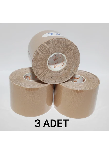 Bia Tape Kinesio 5 cm x 5 M -Ten Rengi Sporcu Bandı  3'lü (Pakette 3 Adet)