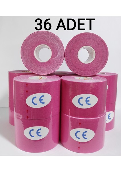 Bia Tape Kinesio 5 cm x 5 M - Pembe Rengi Sporcu Bandı 36'lı (Pakette 36 Adet)