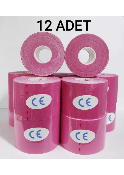 Bia Tape Kinesio 5 cm x 5 M - Pembe Rengi Sporcu Bandı 12'li (Pakette 12 Adet)