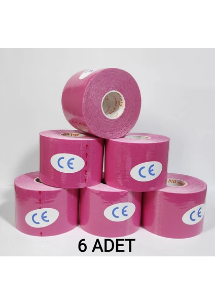 Bia Tape Kinesio 5 cm x 5 M - Pembe Rengi Sporcu Bandı 6'lı (Pakette 6 Adet)