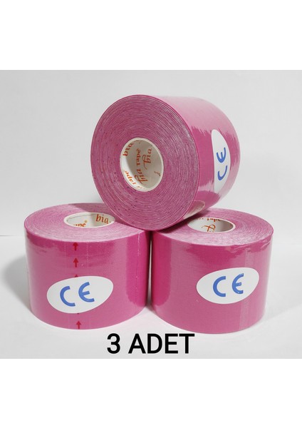 Bia Tape Kinesio 5 cm x 5 M - Pembe Rengi Sporcu Bandı 3'lü (Pakette 3 Adet)