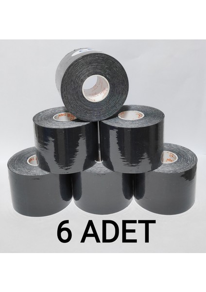 Bia Tape Kinesio 5 cm x 5 M - Siyah Rengi Sporcu Bandı 6'lı (Pakette 6 Adet)