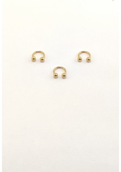 316L Cerrahi Çelik Üçlü Set 6mm Top Uçlu Gold Renk Septum Piercing