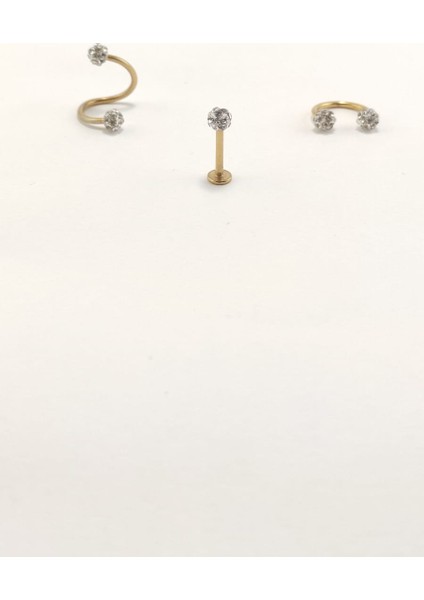 316L Cerrahi Çelik 8 mm Gümüş Gri Bar Shambala Üçlü Piercing Set (Labret,septum,helix)