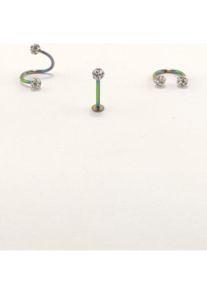 316L Cerrahi Çelik 8 mm Gümüş Gri Bar Shambala Üçlü Piercing Set (Labret,septum,helix)