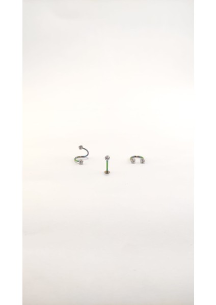 316L Cerrahi Çelik 8 mm Gümüş Gri Bar Shambala Üçlü Piercing Set (Labret,septum,helix)