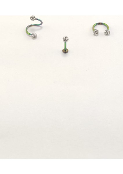 316L Cerrahi Çelik 8 mm Gümüş Gri Bar Shambala Üçlü Piercing Set (Labret,septum,helix)
