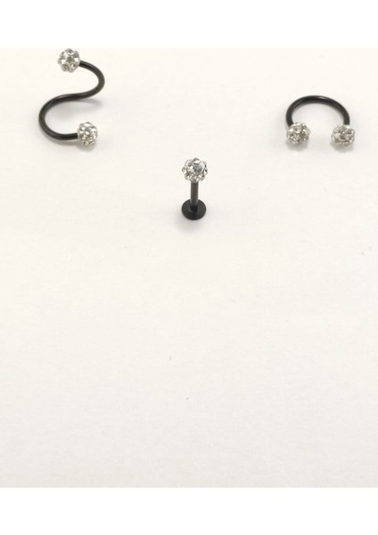 316L Cerrahi Çelik 8 mm Gümüş Gri Bar Shambala Üçlü Piercing Set (Labret,septum,helix)
