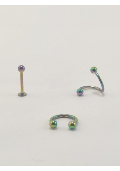316L Cerrahi Çelik 8 mm Gold Renk Üçlü Piercing Set (Labret,septum,helix)