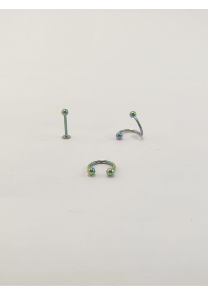 316L Cerrahi Çelik 8 mm Gold Renk Üçlü Piercing Set (Labret,septum,helix) modelleri