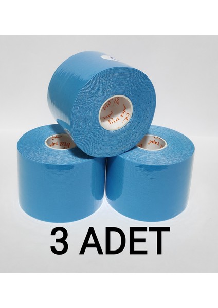 Bia Tape Kinesio 5 cm x 5 M - Açık Mavi Rengi Sporcu Bandı 3'lü (Pakette 3 Adet)