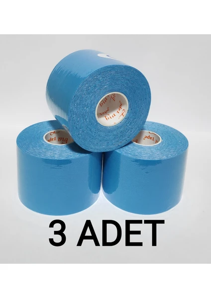 Bia Tape Kinesio 5 cm x 5 M - Açık Mavi Rengi Sporcu Bandı 3'lü (Pakette 3 Adet)