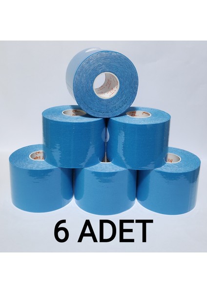 Bia Tape Kinesio 5 cm x 5 M - Açık Mavi Rengi Sporcu  Bandı 6'lı (Pakette 6 Adet)