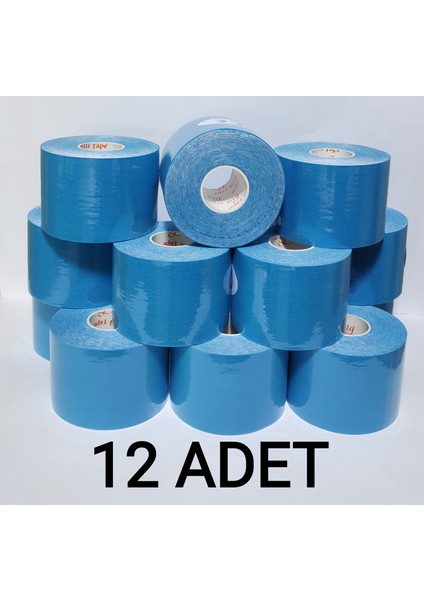 Bia Tape Kinesio 5 cm x 5 M - Açık Mavi Rengi Sporcu Bandı 12'li (Pakette 12 Adet)