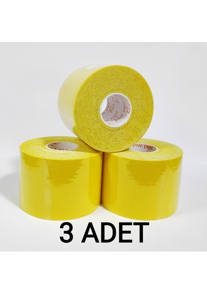 Bia Tape Kinesio 5 cm x 5 M - Sarı Rengi Sporcu Bandı 3'lü (Pakette 3 Adet)