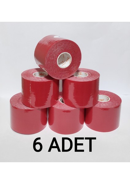 Bia Tape Kinesio 5 cm x 5 M-Kırmızı Rengi Sporcu Bandı 6'lı (Pakette 6 Adet)