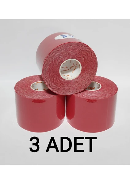 Bia Tape Kinesio 5 cm x 5 M - Kırmızı Rengi Sporcu Bandı 3'lü (Pakette 3 Adet)