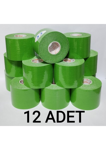 Bia Tape Kinesio 5 cm x 5 M - Yeşil Rengi Sporcu Bandı 12'li (Pakette 12 Adet)