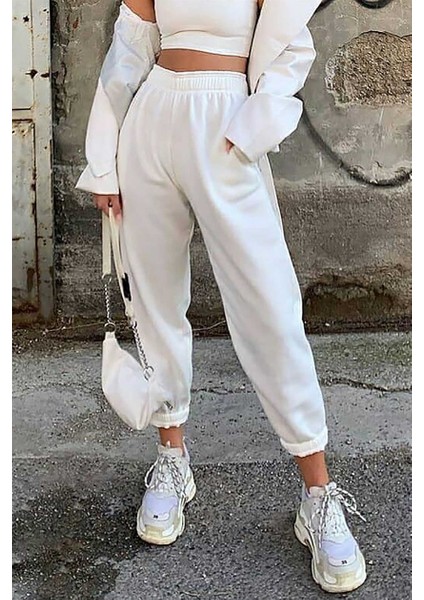 Beyaz Paça Lastikli Oversize Kadın Eşofman MG324