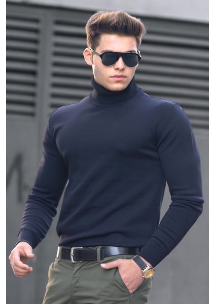 Lacivert Balıkçı Yaka Kazak 4656