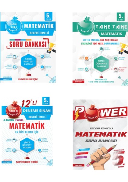 Nartest Yayınevi 5. Sınıf Matematik Set Mavi Seri + Tane Tane + Power + 12 Li Deneme