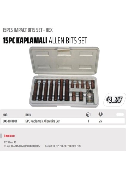 Kaplamalı Hex Bits Seti Takımı 15'li