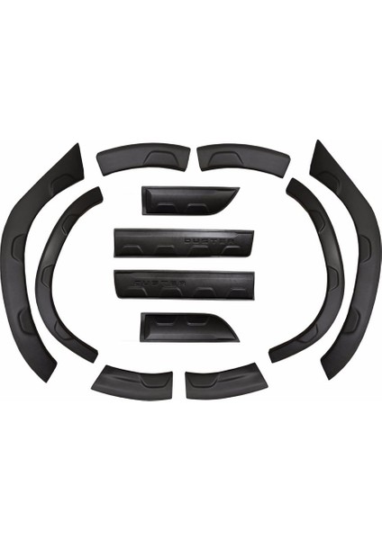 Dacia Duster Kapı Koruma ve Çamurluk Kaplaması 2010-2017 Dodik Damalı 12 Parça Set Full Abs Plastik