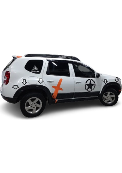 Dacia Duster Kapı Koruma ve Çamurluk Kaplaması 2010-2017 Dodik Damalı 12 Parça Set Full Abs Plastik
