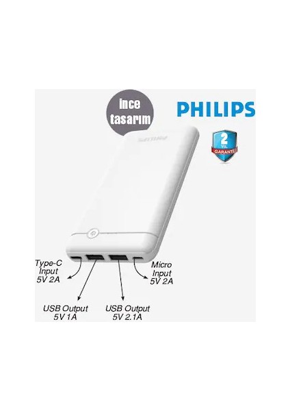 Philips 10000 Mah Taşınabilir Sarj Cihazı DLP1710CW/97